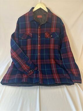 Men's Quilted Plaid Button-Down Shirt Jacket - Blue & Red